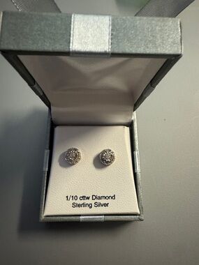 Sterling Silver Diamond Halo Stud Earrings - White